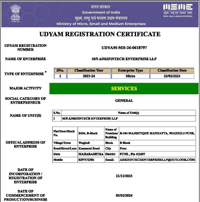 STARTUP INDIA CERTIFITED